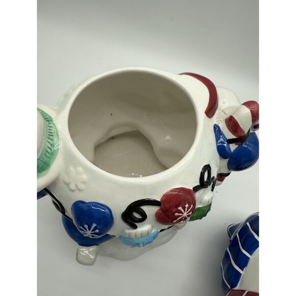 SNOWMAN Blue Willow Hat Candy Swag Peppermint Snowflake Cookie Jar - Picture 6 of 6